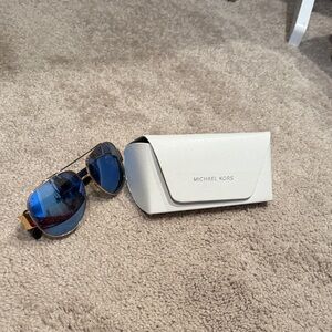 Michael Kors Gold and Blue Aviator Sunglasses with White Case
